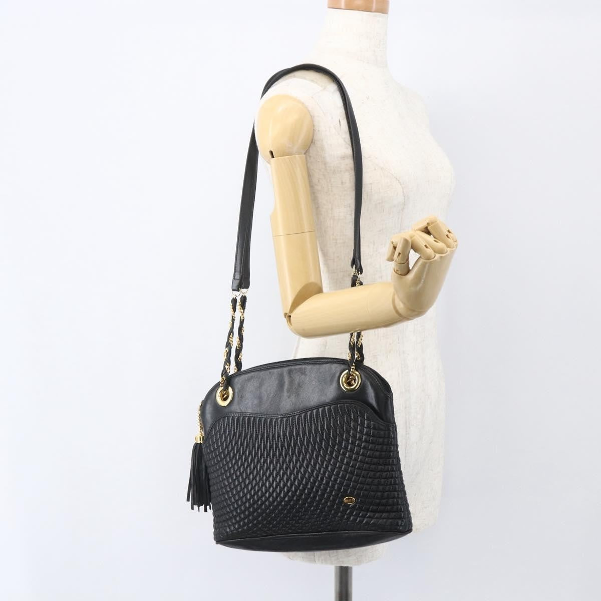 Bally Vintage Chain Quilted Leather Black Leather Shoulder Bag Bag (Pre-Owned)