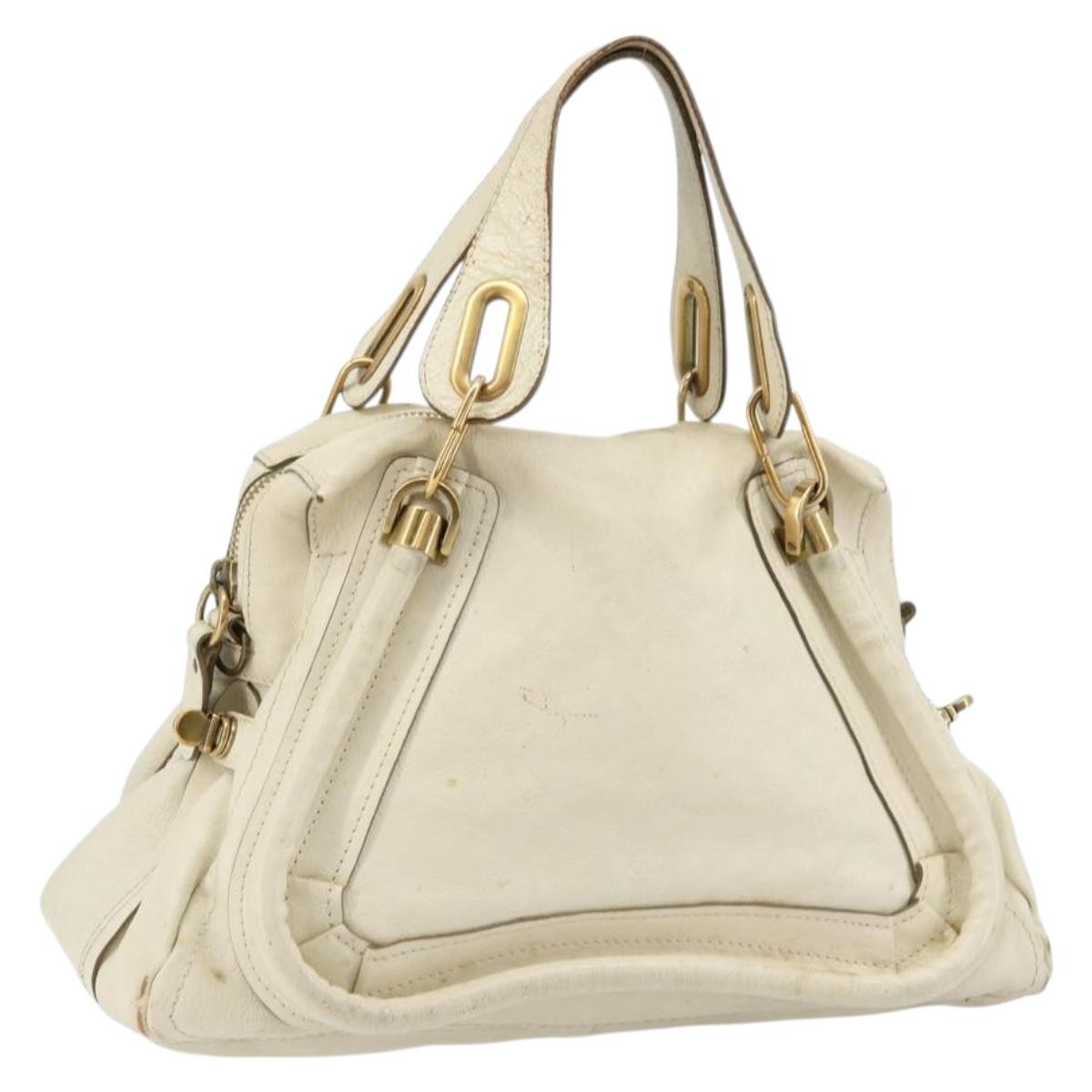 Chloe Paraty Top Handle Leather White Leather Handbag (Pre-Owned)