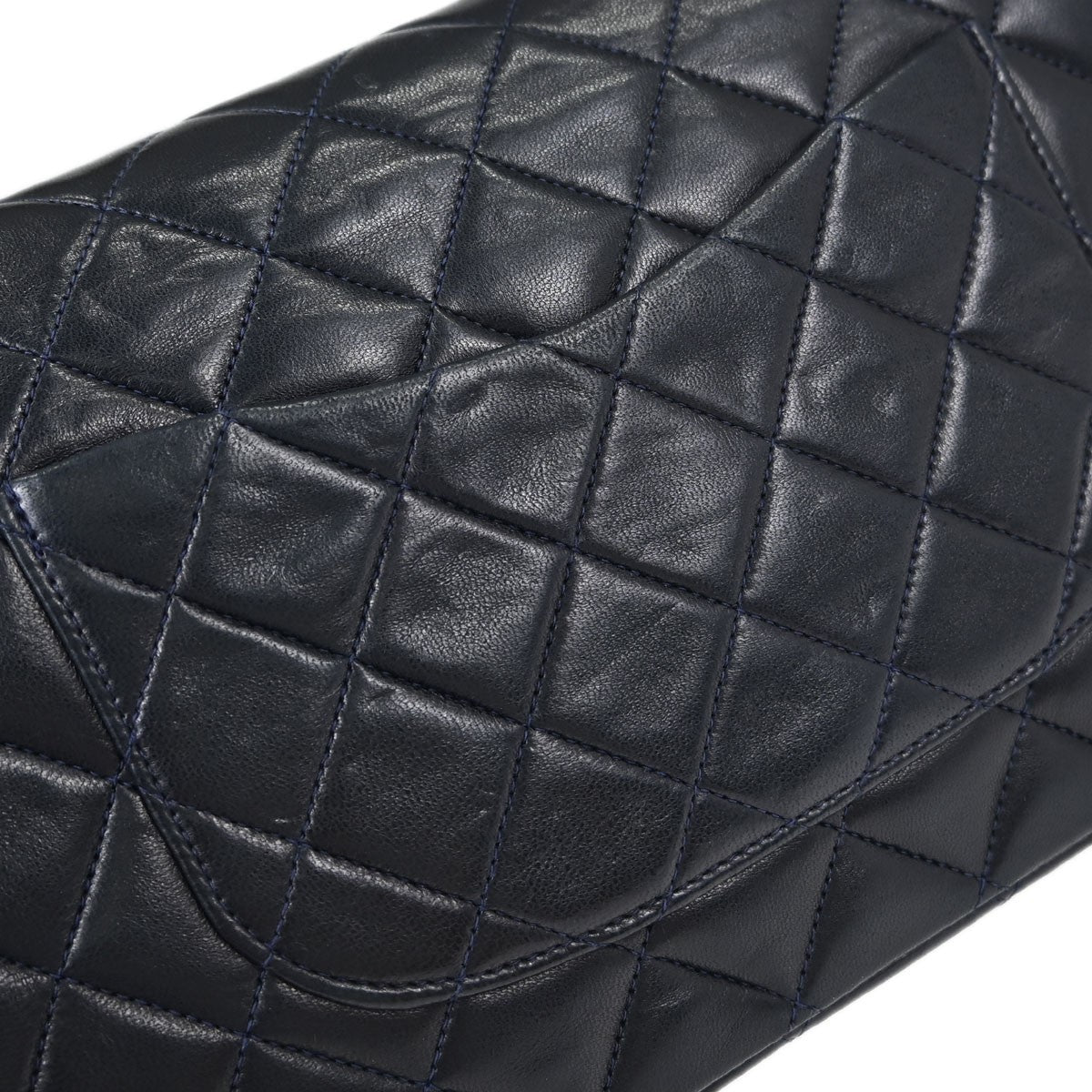 Chanel Timeless - Classic Double Flap Quilted Lambskin Navy Leather Shoulder Bag Bag (Pre-Owned)