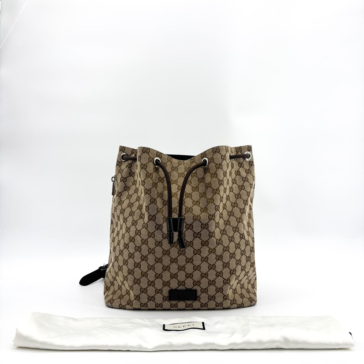 Gucci Drawstring Gg Canvas Black Canvas Backpack Bag (Pre-Owned)