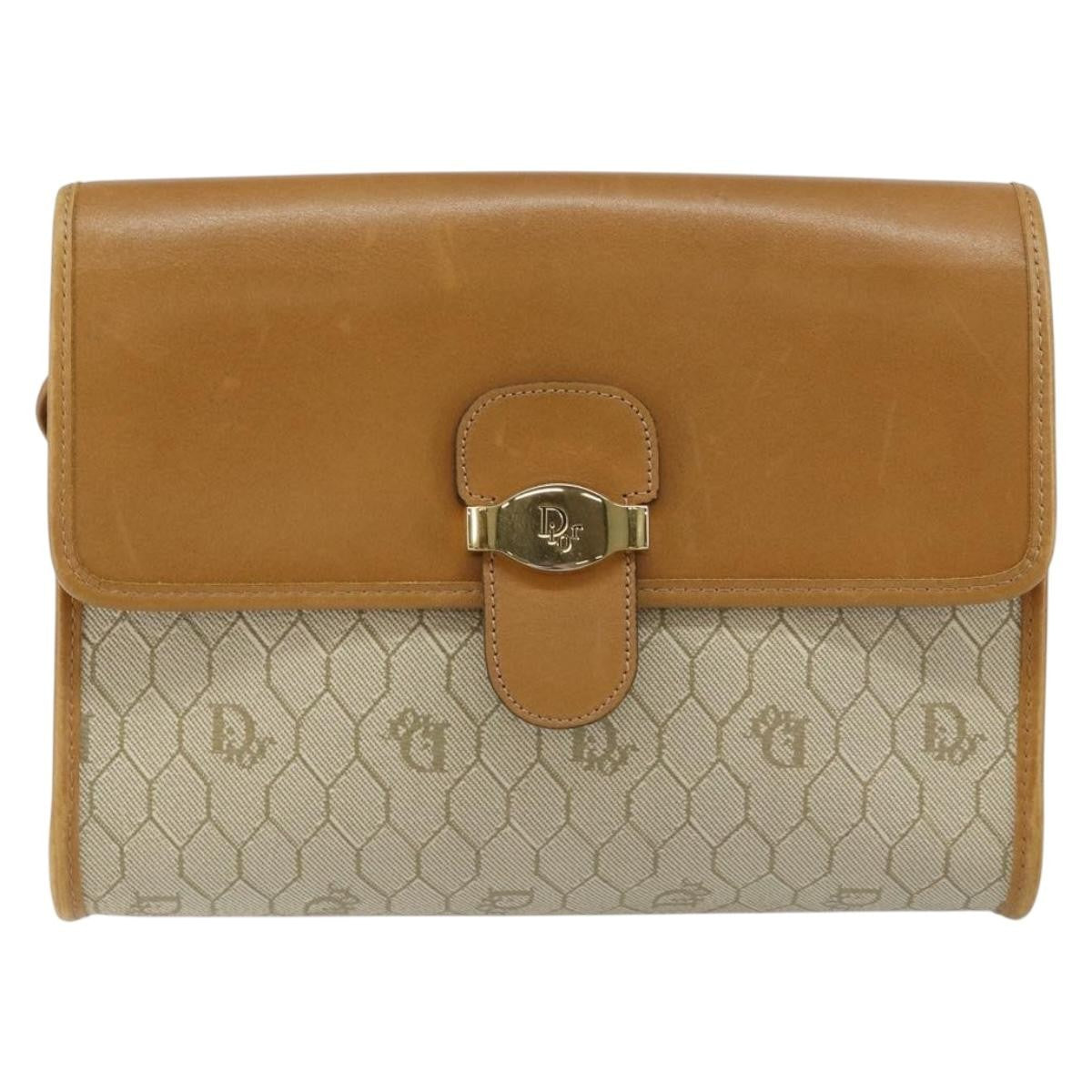 Christian Dior Vintage Honeycomb Flap Canvas And Leather Beige Canvas Shoulder Bag Bag (Pre-Owned)