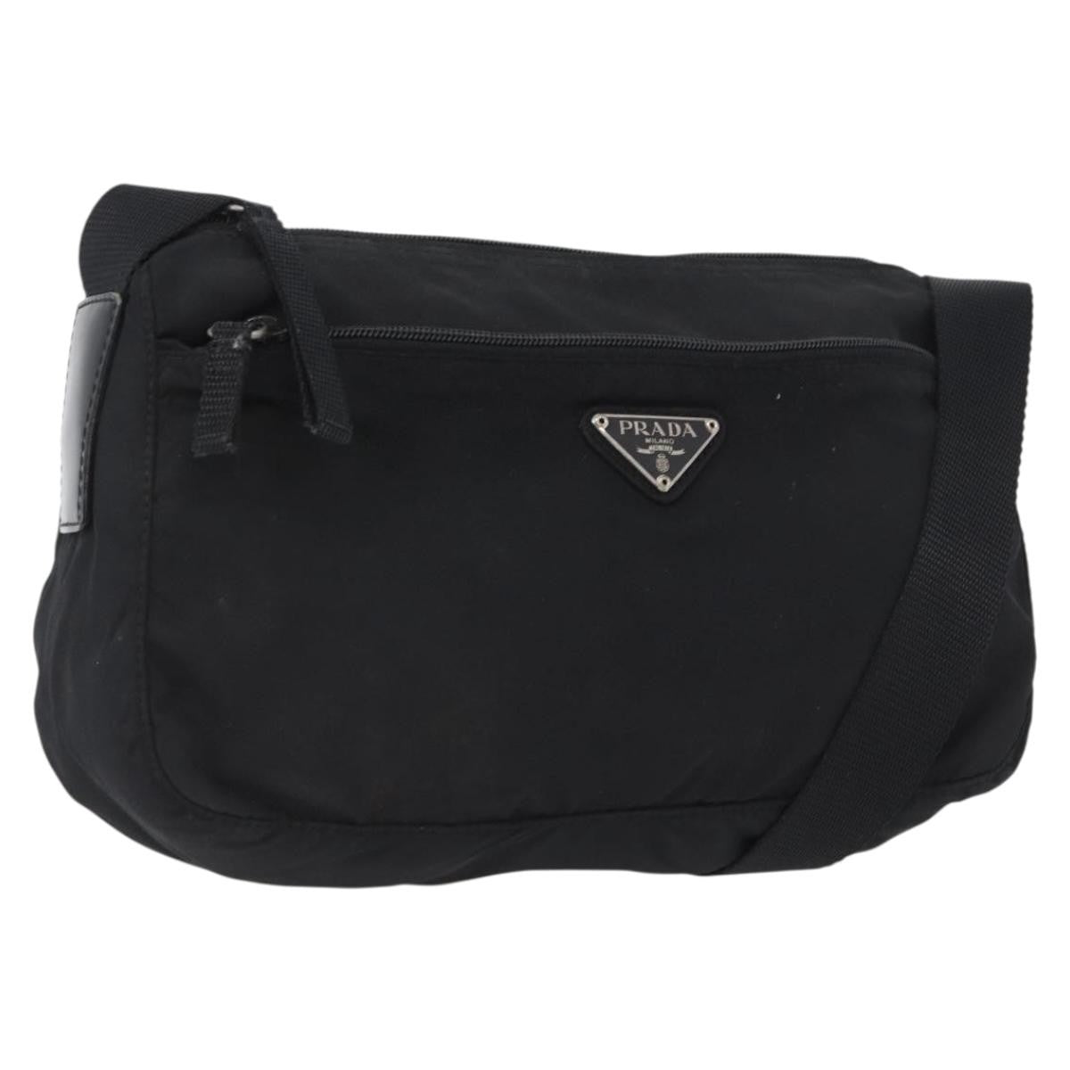 Prada Front Zip Tessuto Black Nylon Shoulder Bag Bag (Pre-Owned)