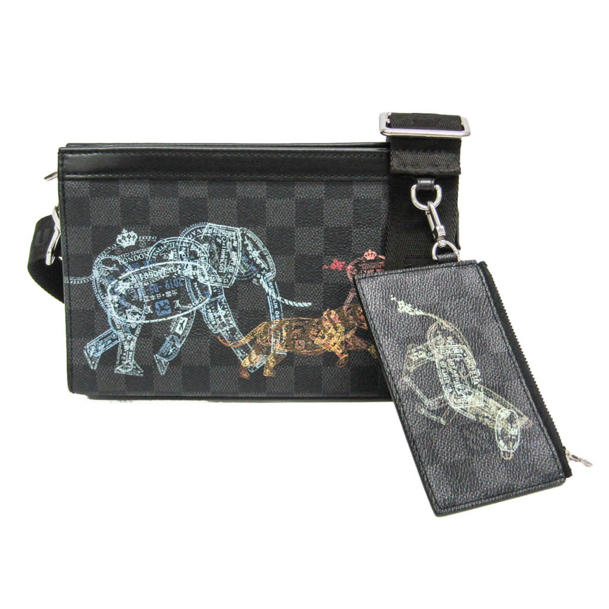 Louis Vuitton Gaston Wearable Limited Edition Wild Animals Damier Graphite Black Canvas Crossbody Bag Bag (Pre-Owned)