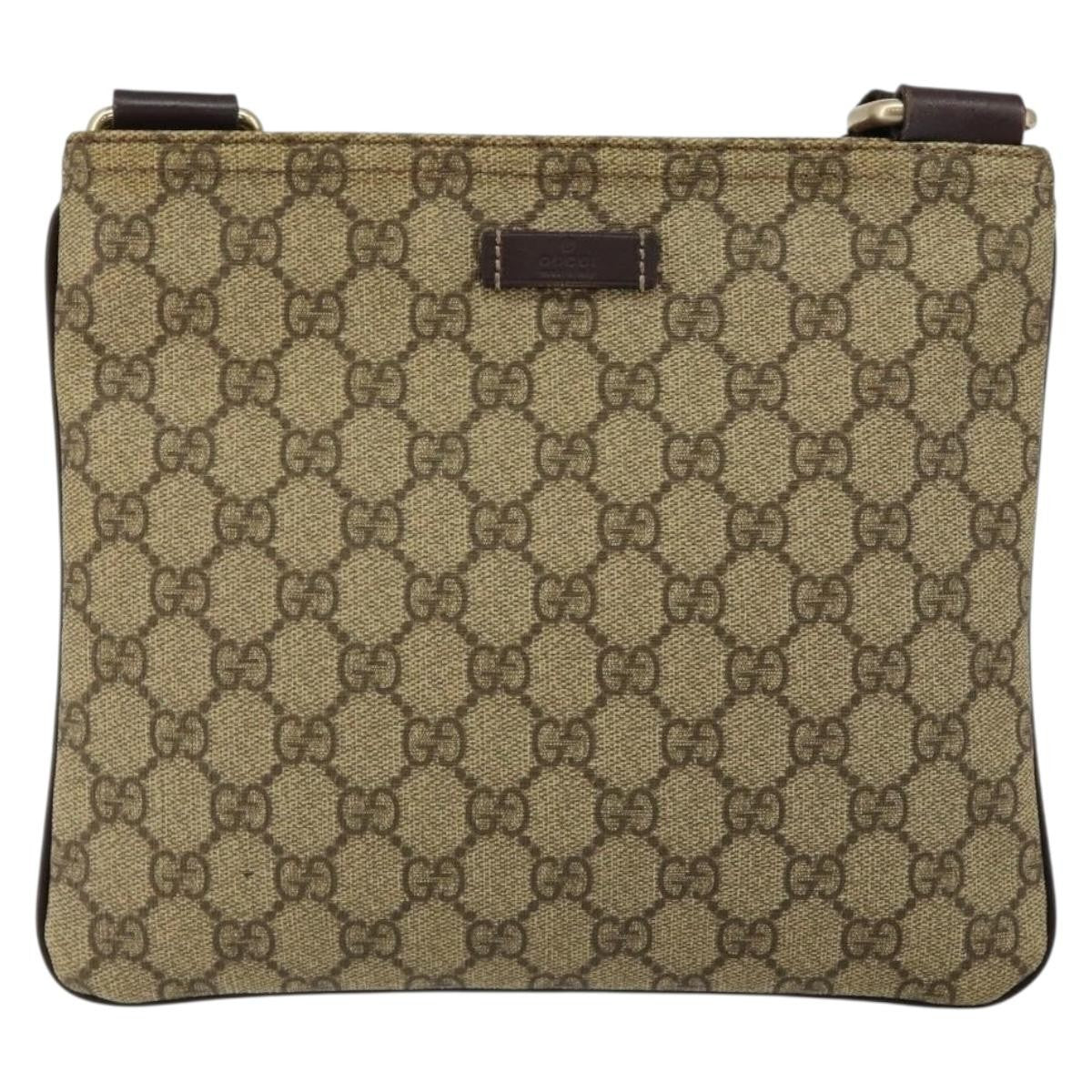 Gucci Flat Messenger Gg Canvas And Leather Beige Canvas Shoulder Bag Bag (Pre-Owned)