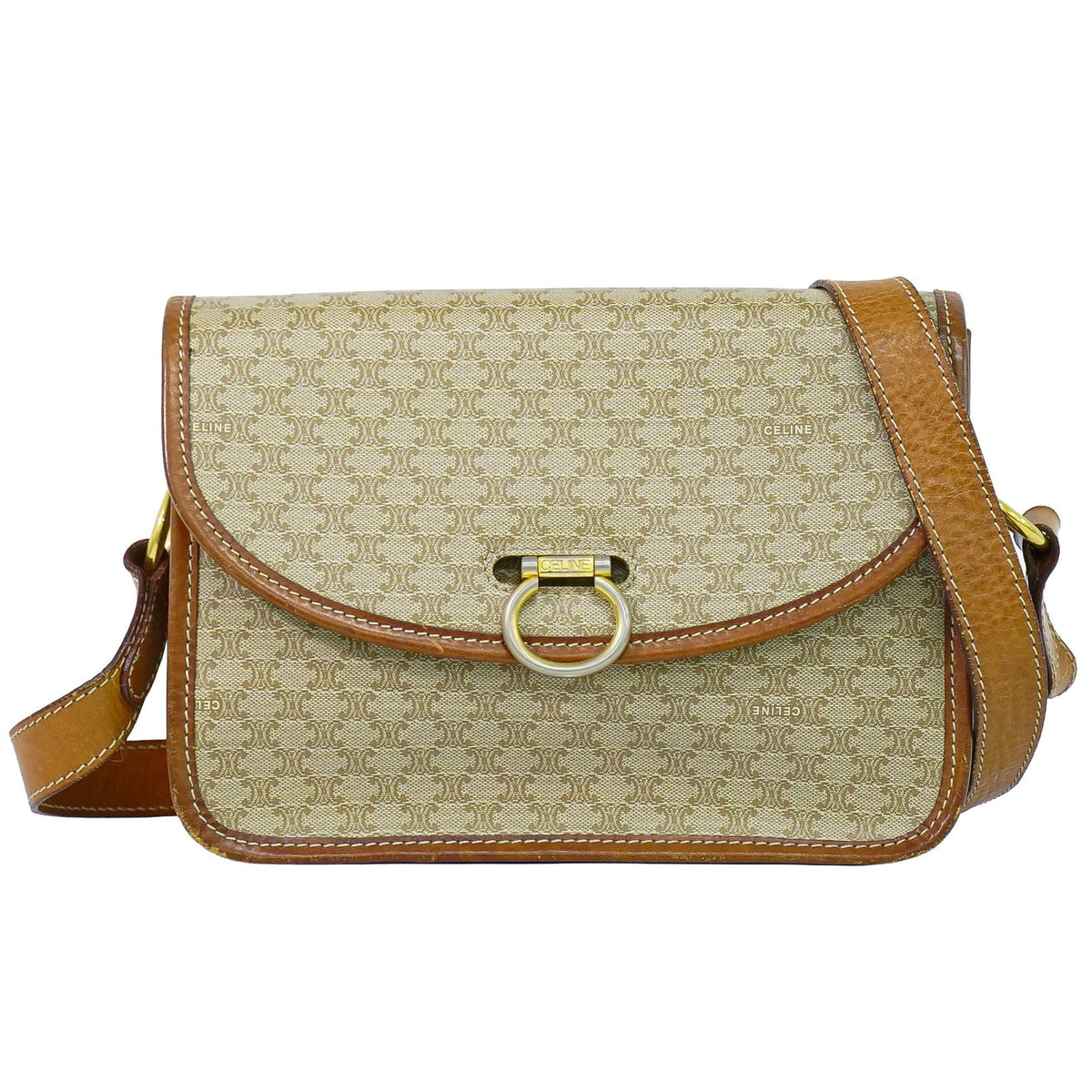 Celine Vintage Macadam Canvas And Leather Beige Canvas Shoulder Bag Bag (Pre-Owned)