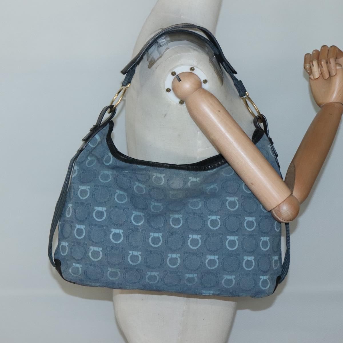 Salvatore Ferragamo Gancini Canvas Blue Canvas Shoulder Bag Bag (Pre-Owned)