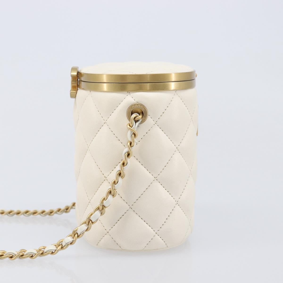 Chanel Crown Box Vanity Quilted Lambskin White Leather Handbag (Pre-Owned)