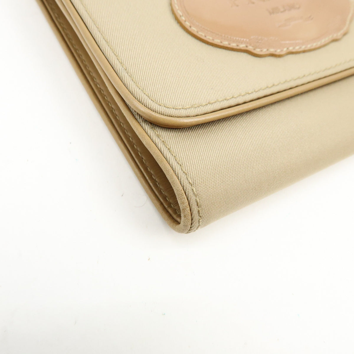 Prada Trifold Compact Saffiano Leather Beige Nylon Wallets Accessory (Pre-Owned)
