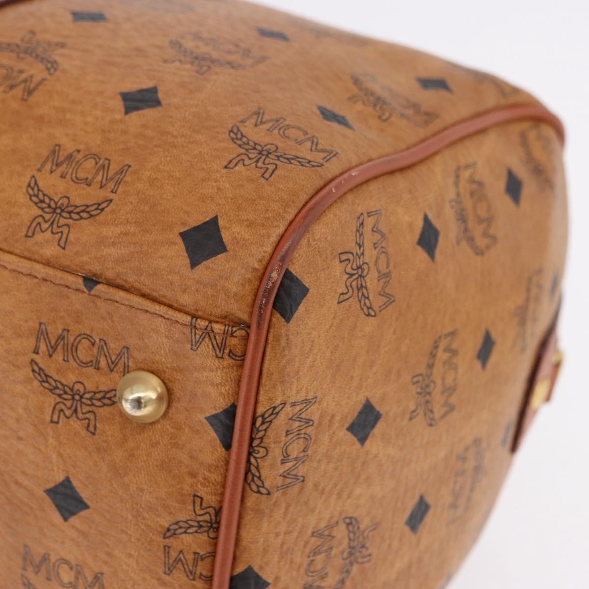 MCM Vicetos Logogram Boston Brown Leather Travel Bag Bag (Pre-Owned)
