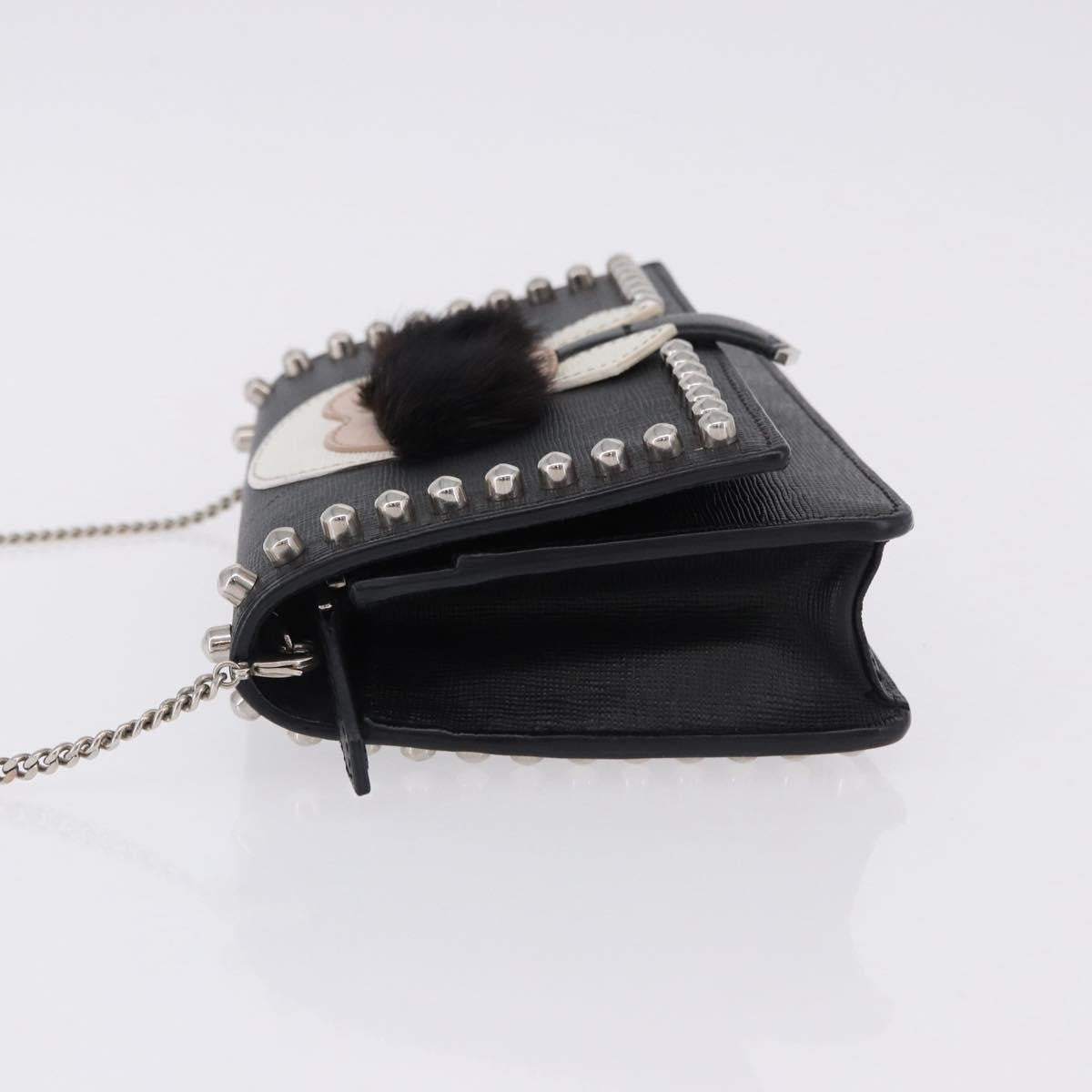 Fendi Karlito Wallet On Chain Studded Saffiano Leather Black Leather Crossbody Bag Bag (Pre-Owned)