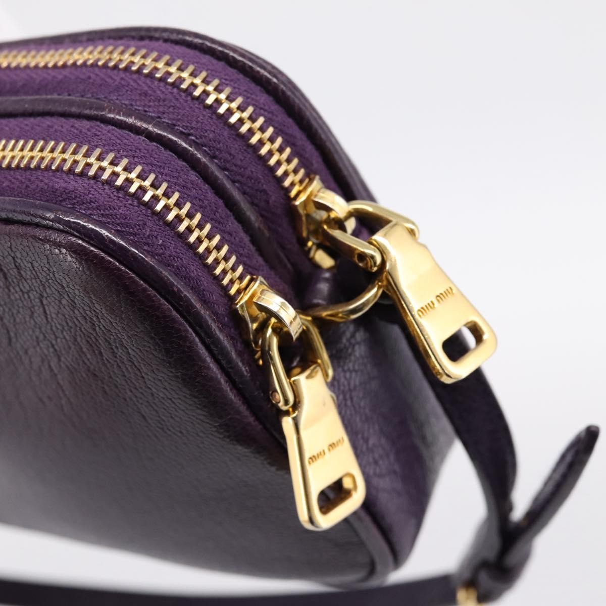 Miu Miu Double Zip Pochette Leather Purple Leather Clutche & Pouche Bag (Pre-Owned)