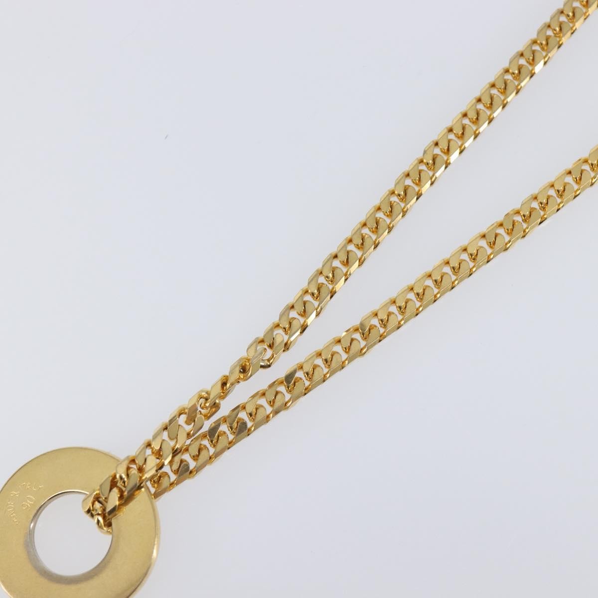 Celine Vintage Logo Circle Pendant Metal Gold Metal Necklace Jewelry (Pre-Owned)