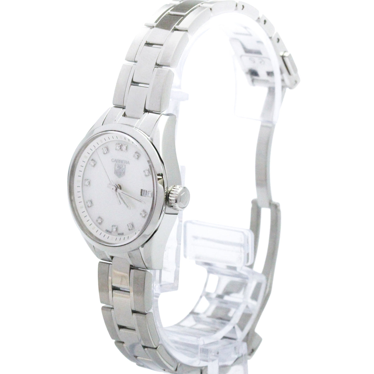 Tag Heuer Carrera Quartz Stainless Steel With Mother Of Pearl And Diamonds Markers Watch (Pre-Owned)