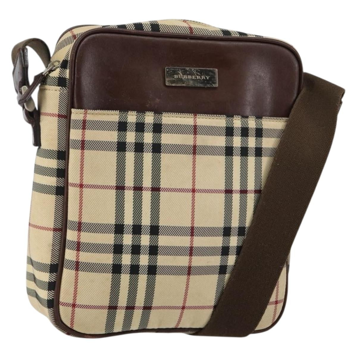 Burberry Zip Messenger Nova Check Canvas And Leather Beige Canvas Shoulder Bag Bag (Pre-Owned)