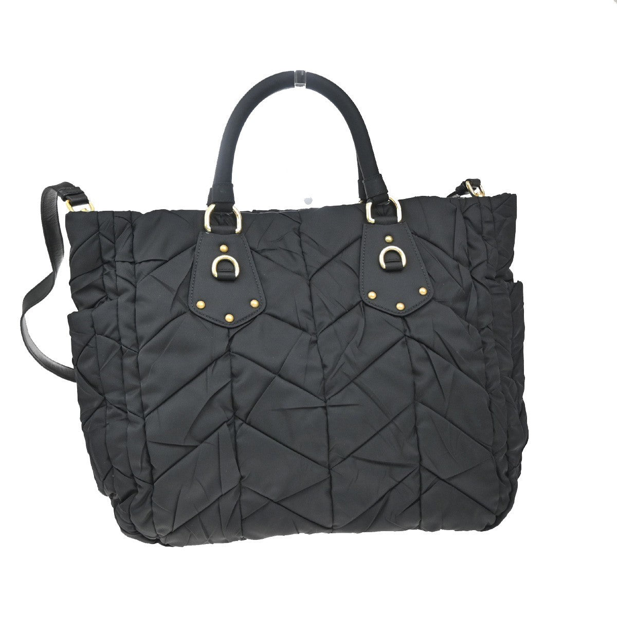 Prada Convertible Side Pocket Tote Chevron Tessuto Black Nylon Tote Bag Bag (Pre-Owned)