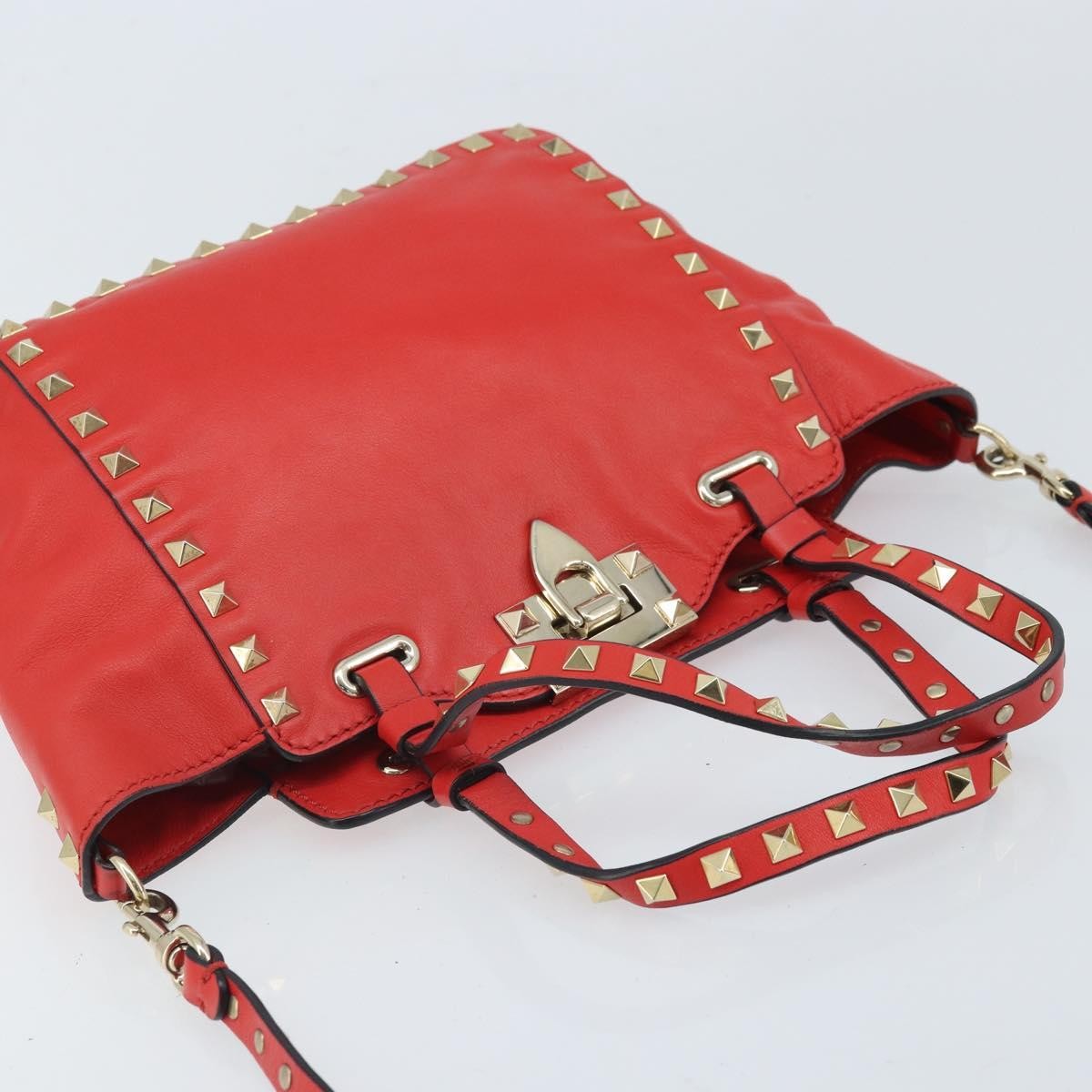 Valentino Garavani Rockstud Tote Soft Leather Red Leather Tote Bag Bag (Pre-Owned)