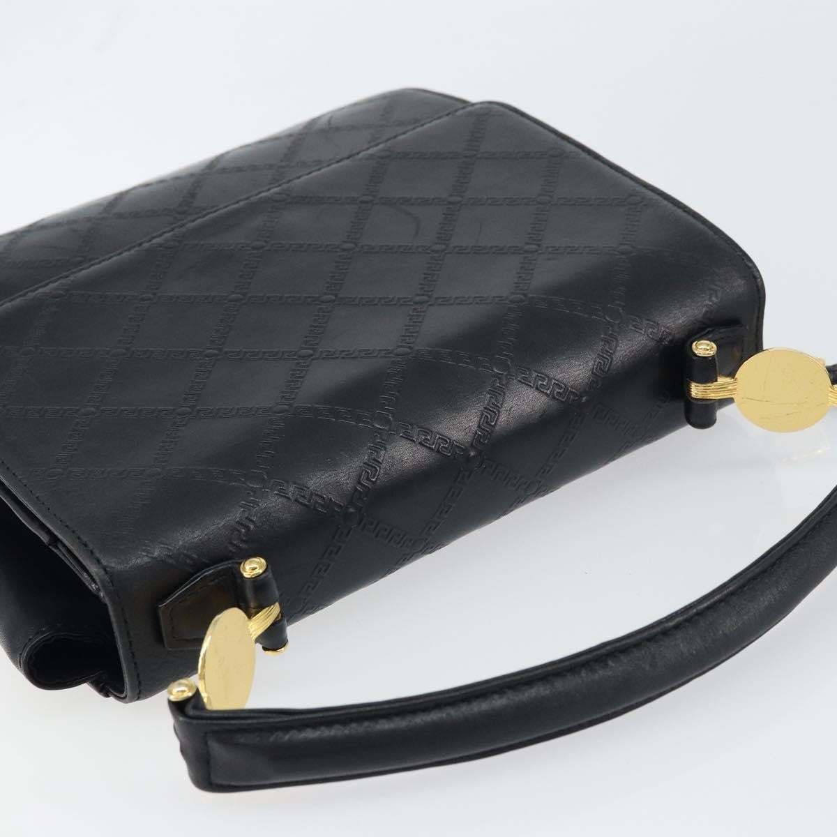 Versace Vintage Leather Black Leather Handbag (Pre-Owned)