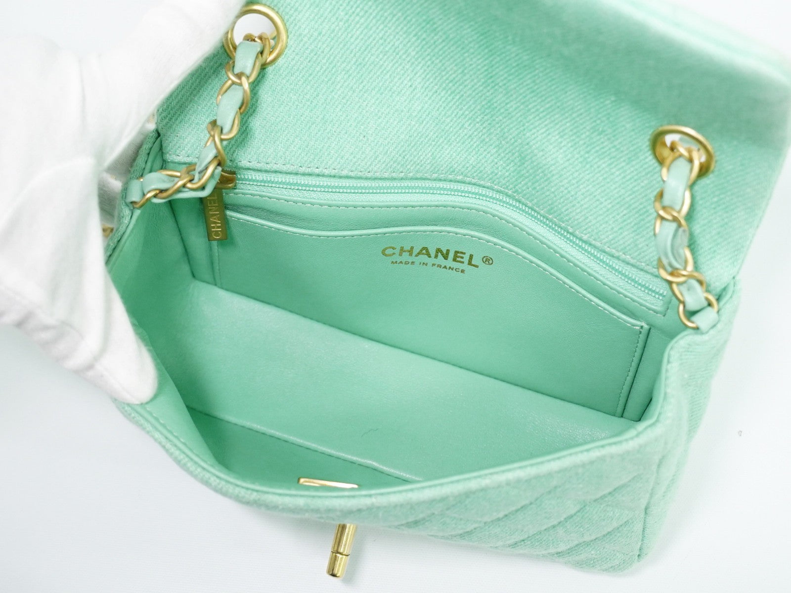 Chanel Classic Single Flap Top Handle Quilted Tweed Green Denim_Jeans Shoulder Bag Bag (Pre-Owned)