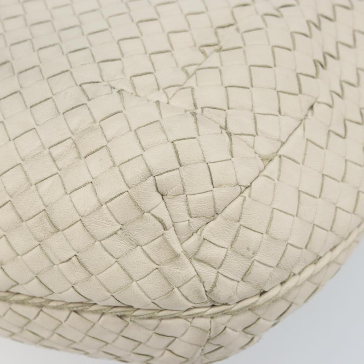 Bottega Veneta Zip Hobo Leather With Intrecciato White Leather Shoulder Bag Bag (Pre-Owned)
