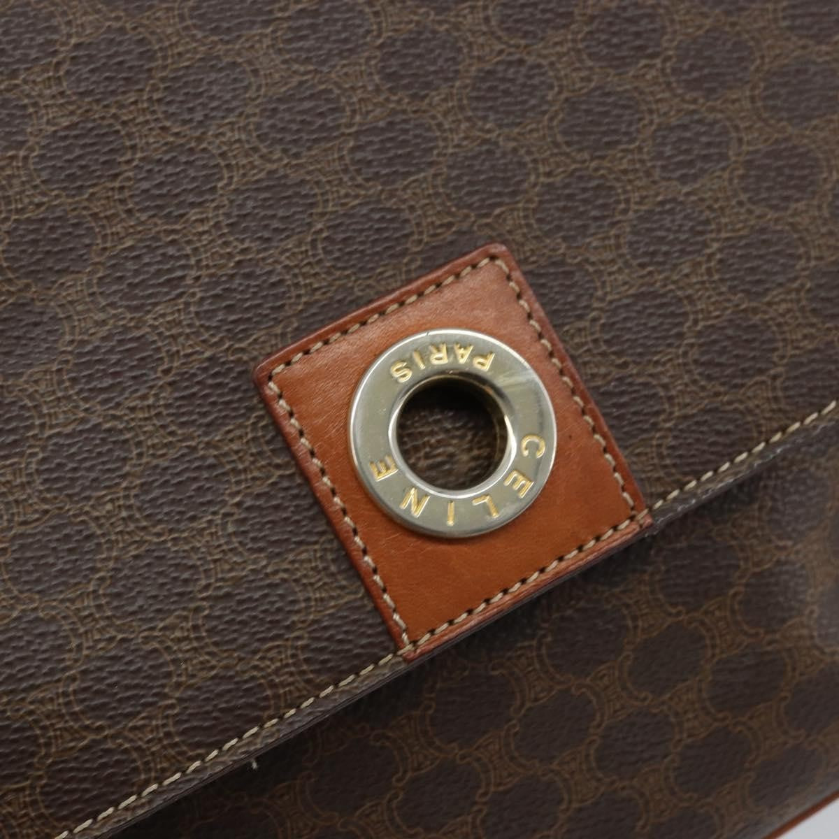 Celine Vintage Macadam Circle Logo Canvas And Leather Brown Canvas Shoulder Bag Bag (Pre-Owned)