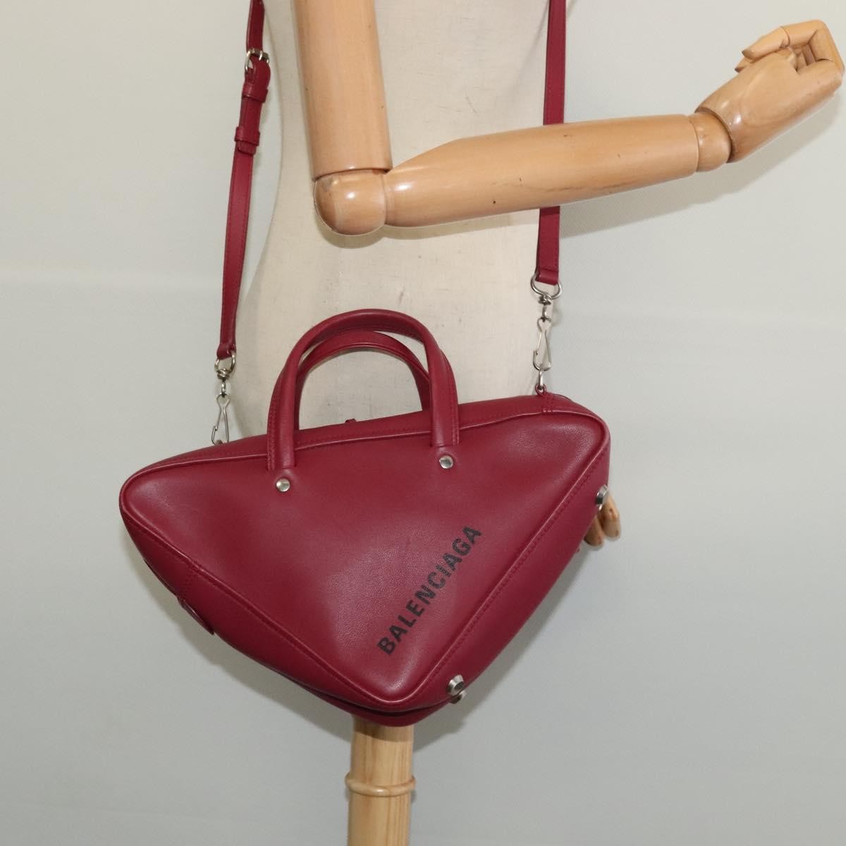 Balenciaga Triangle Duffle Leather Red Leather Handbag (Pre-Owned)