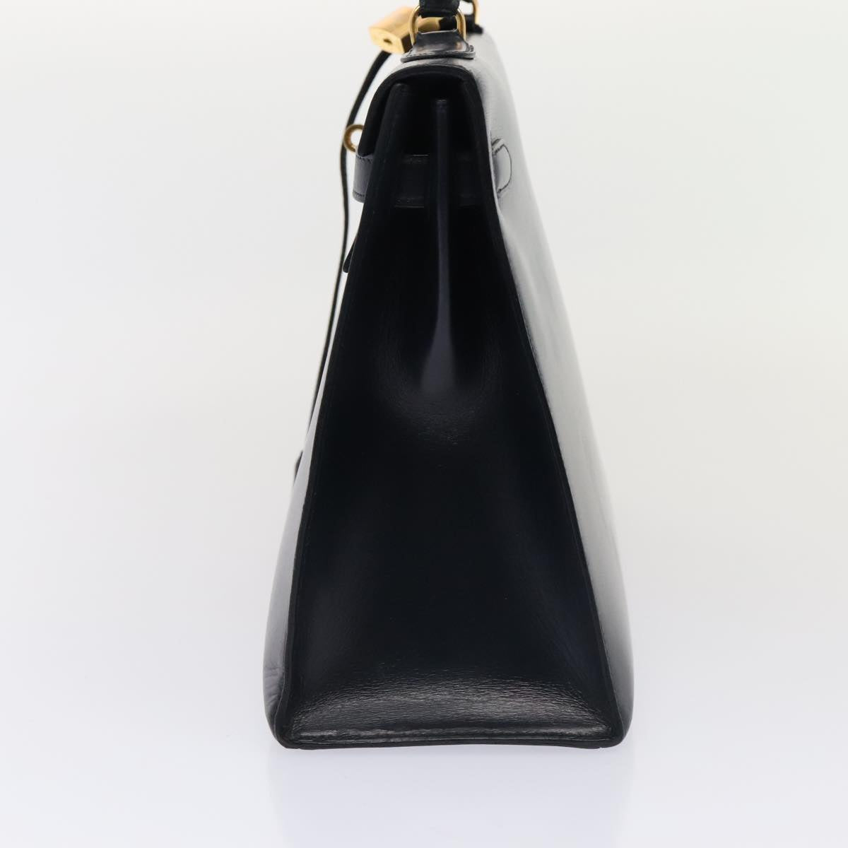 Hermes Kelly Black Box Calf With Gold Hardware Navy Leather Handbag (Pre-Owned)