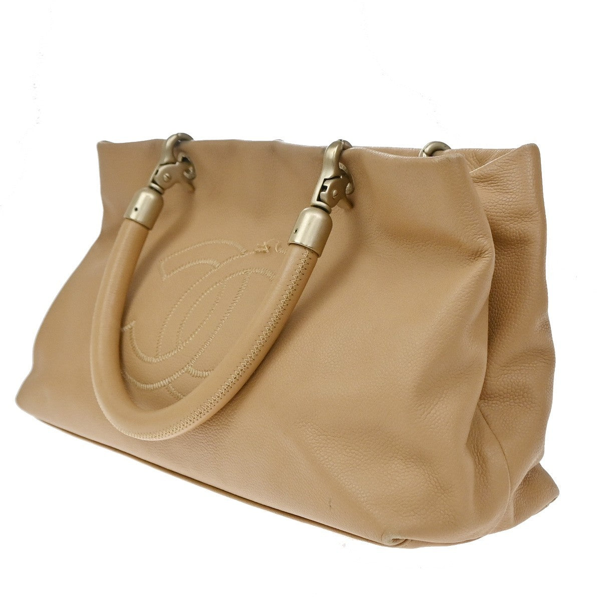 Chanel Vintage Handle Cc Caviar Beige Leather Tote Bag Bag (Pre-Owned)