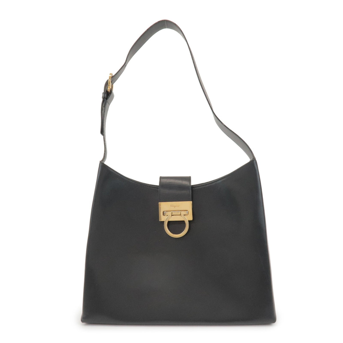 Salvatore Ferragamo Trifolio Leather Black Leather Shoulder Bag Bag (Pre-Owned)
