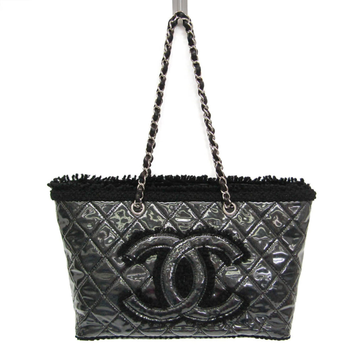 Chanel Funny Tweed Quilted Vinyl Black Plastic Tote Bag Bag (Pre-Owned)
