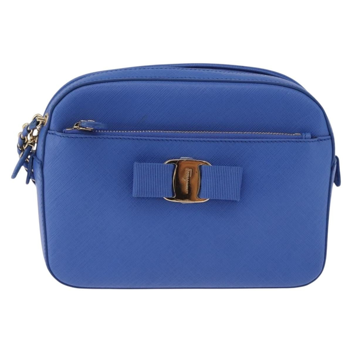 Salvatore Ferragamo Vara Chain Flap Leather Blue Leather Shoulder Bag Bag (Pre-Owned)