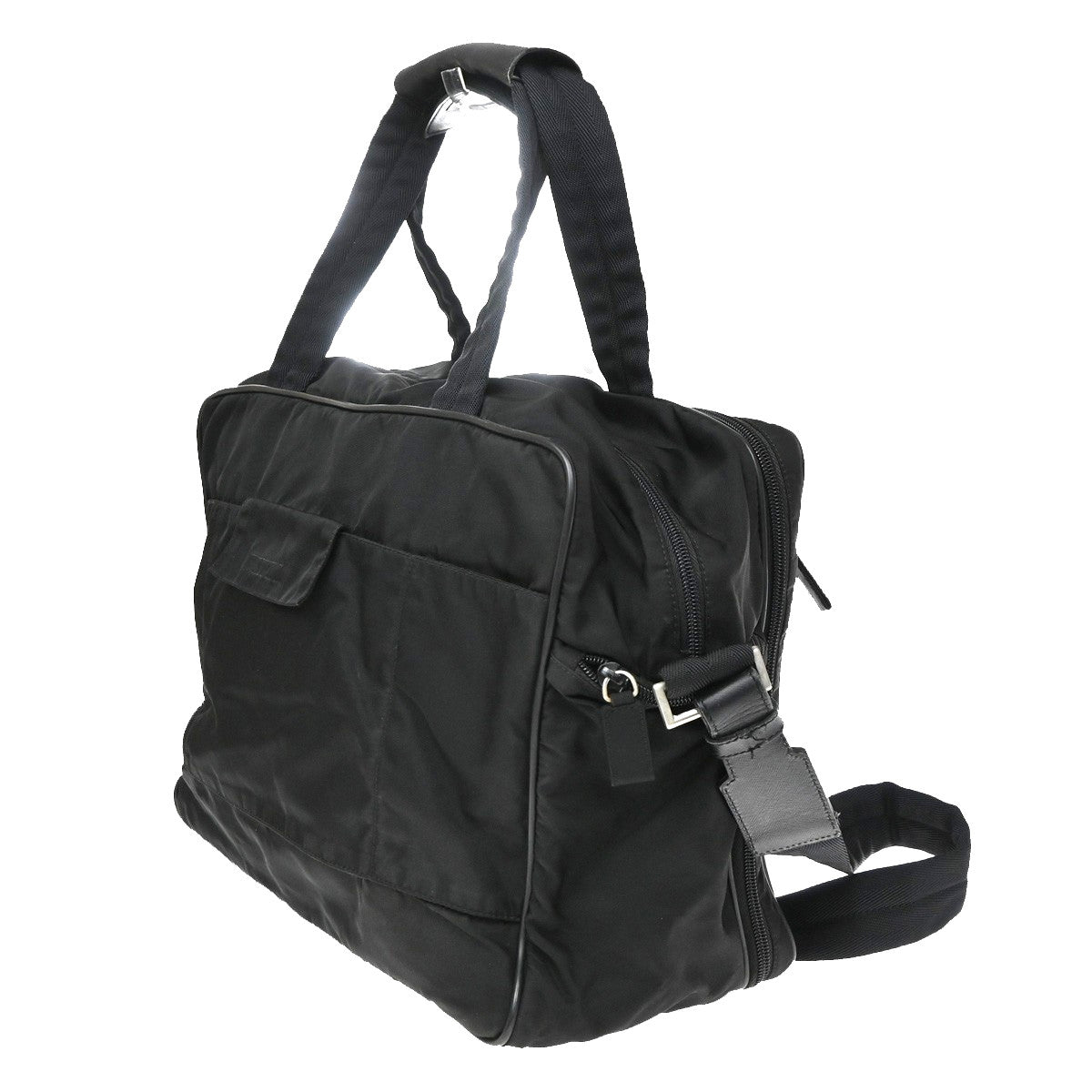 Prada Expandable Front Zip Boston Tessuto Black Nylon Handbag (Pre-Owned)