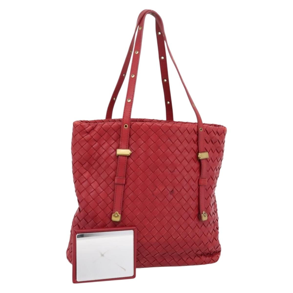 Bottega Veneta Belted Tote Intrecciato Nappa Red Leather Tote Bag Bag (Pre-Owned)
