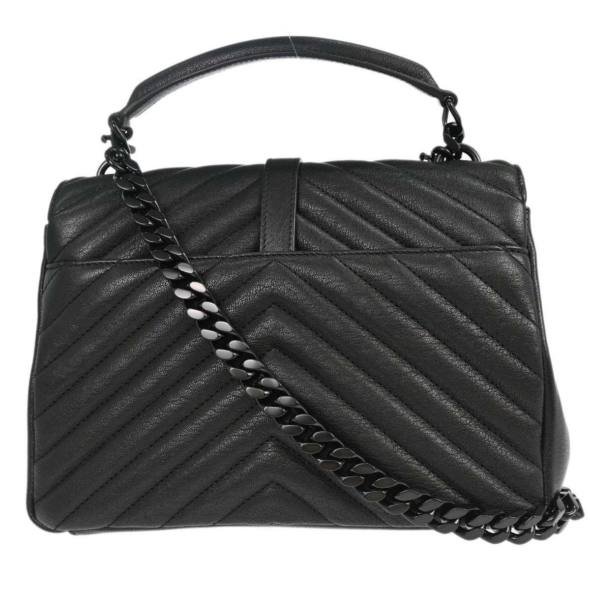 Saint Laurent Classic Monogram College Matelasse Chevron Leather Black Leather Handbag (Pre-Owned)