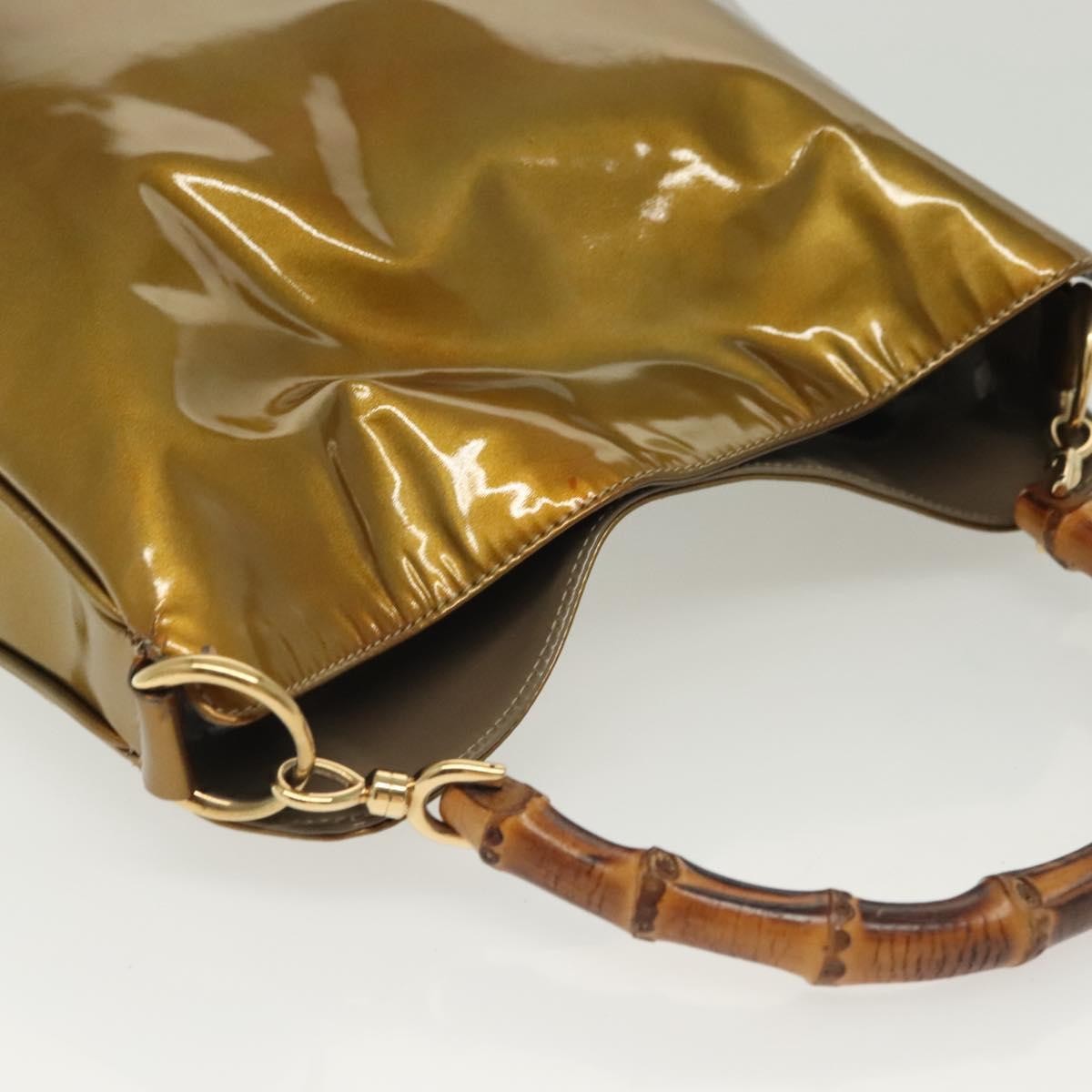 Gucci Vintage Bamboo Handle Open Hobo Leather Gold Patent_Leather Shoulder Bag Bag (Pre-Owned)