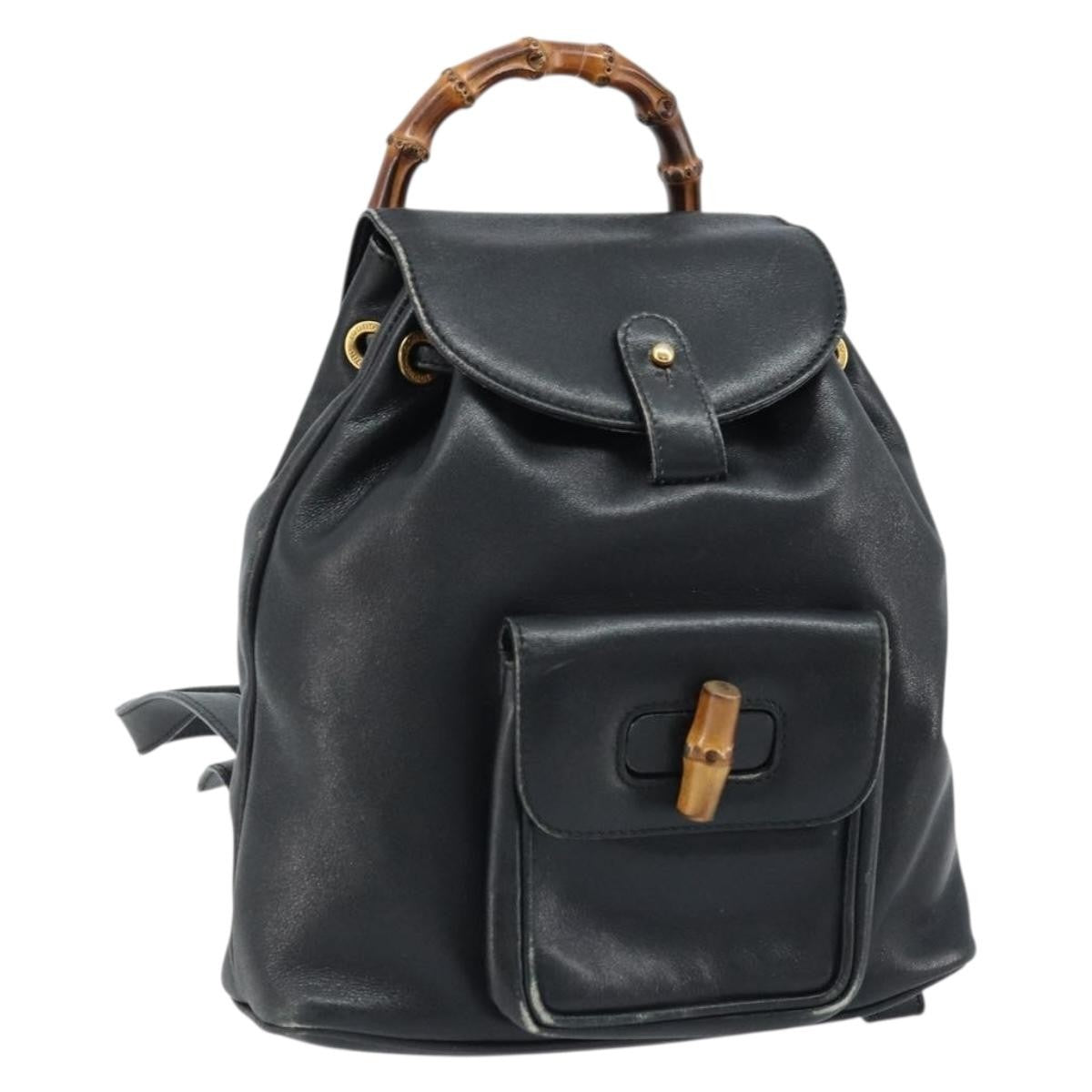 Gucci Vintage Bamboo Leather Black Leather Backpack Bag (Pre-Owned)