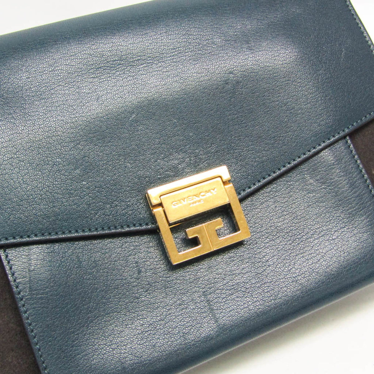 Givenchy Gv3 Flap Leather With Suede Blue Leather Handbag (Pre-Owned)