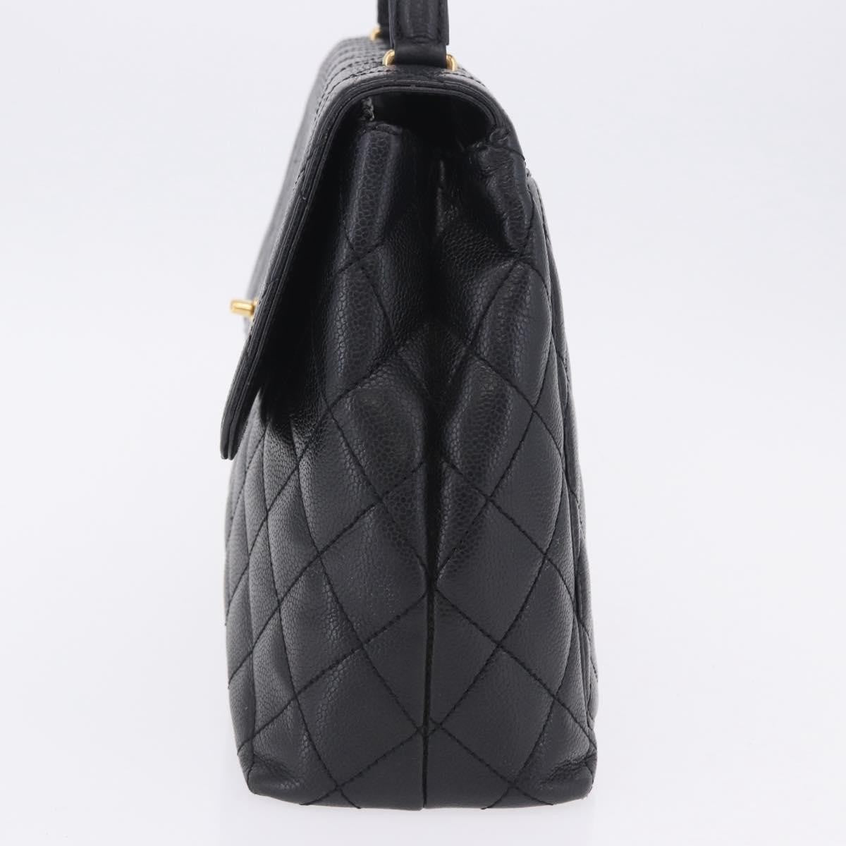 Chanel Coco Top Handle Quilted Caviar With Lizard Black Leather Handbag (Pre-Owned)