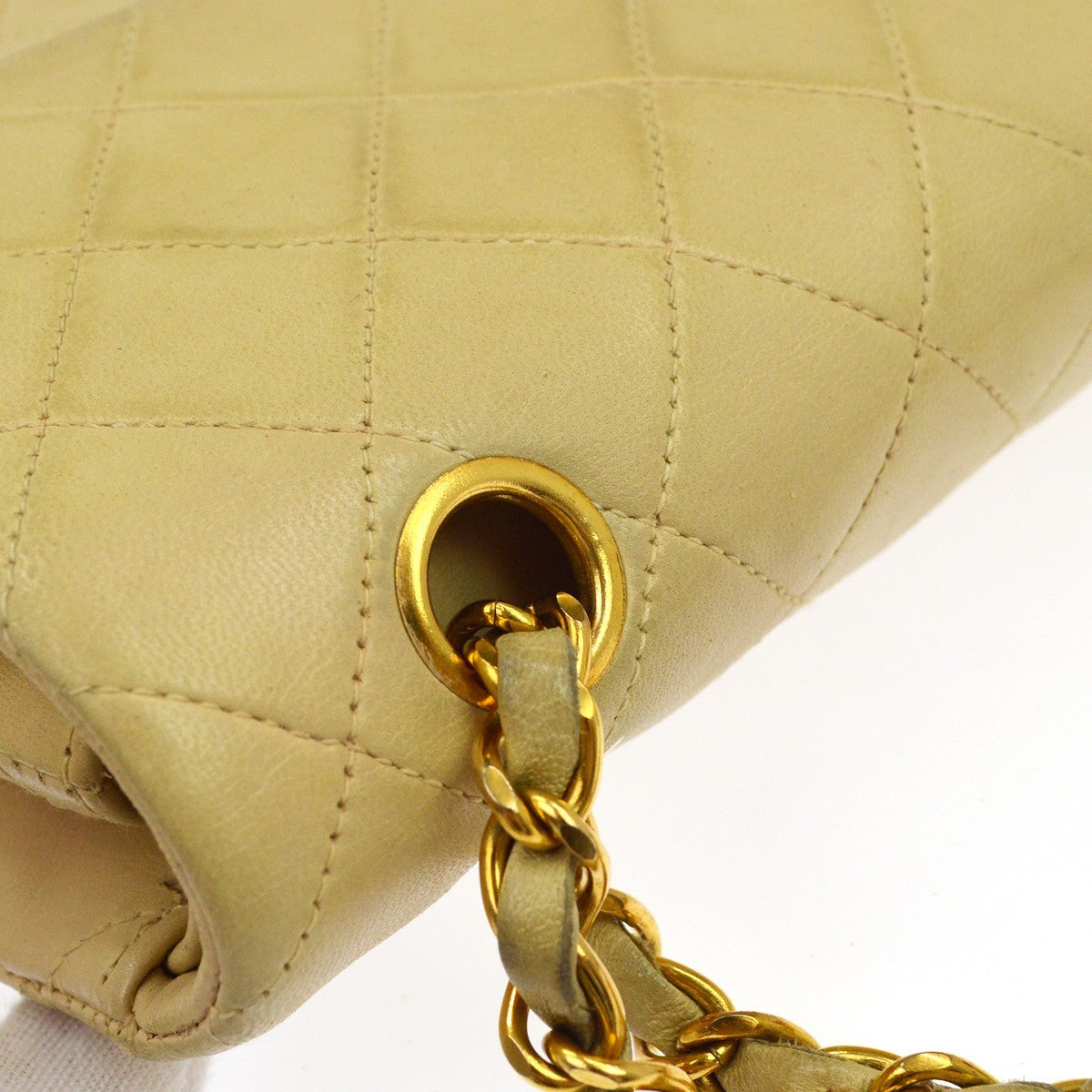 Chanel Timeless - Classic Double Flap Quilted Lambskin Beige Leather Shoulder Bag Bag (Pre-Owned)