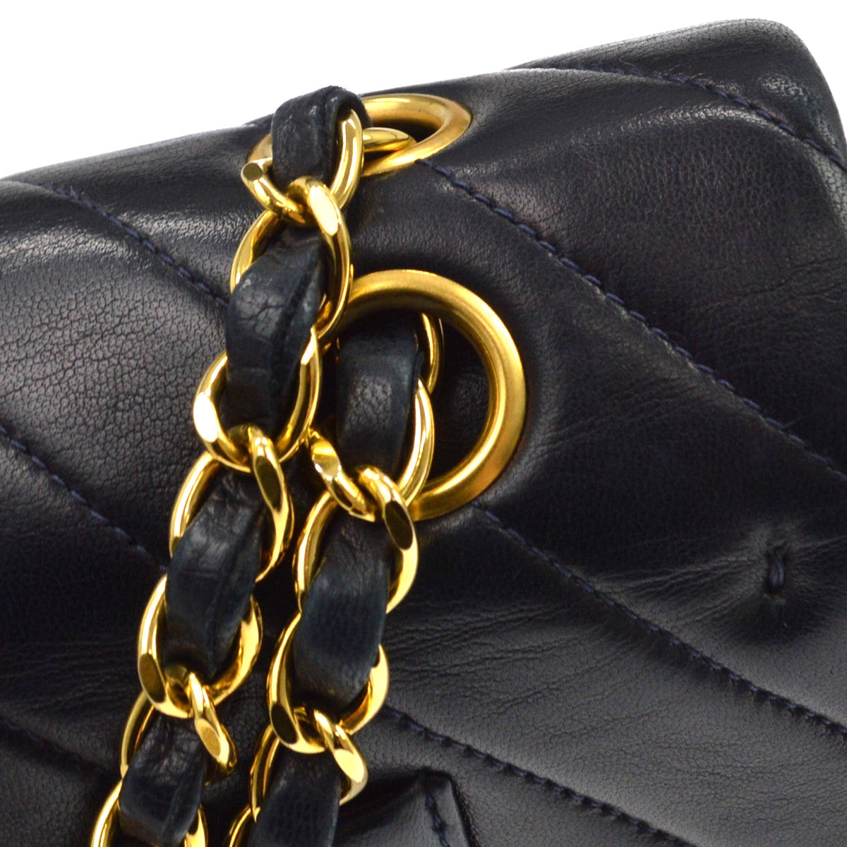 Chanel Vintage Classic Double Flap Chevron Lambskin Black Leather Shoulder Bag Bag (Pre-Owned)