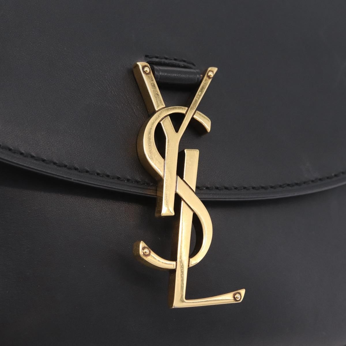 Saint Laurent Kaia Leather With Brogue Detail Black Leather Shoulder Bag Bag (Pre-Owned)