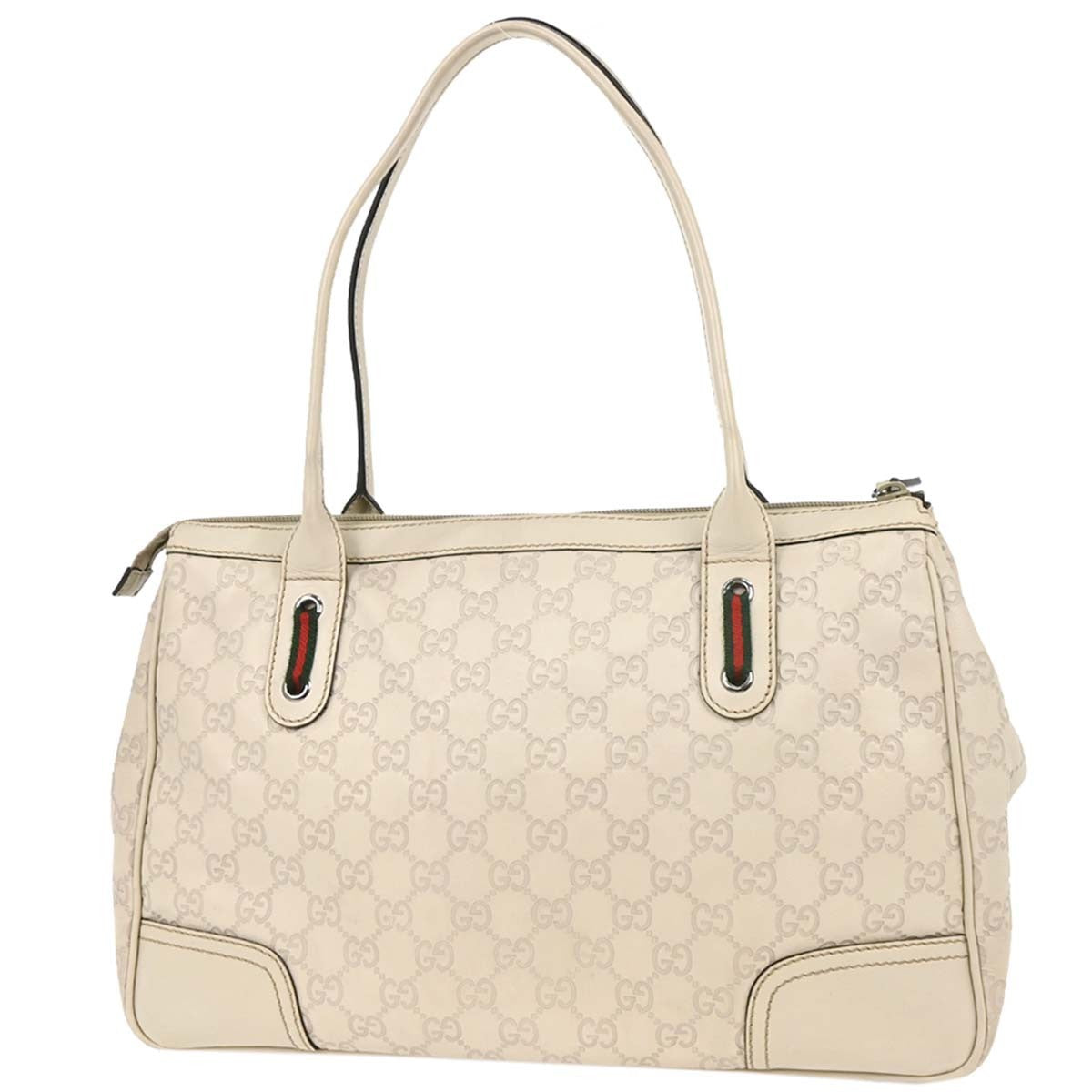 Gucci Princy Zip Tote Gg Canvas And Leather White Leather Tote Bag Bag (Pre-Owned)