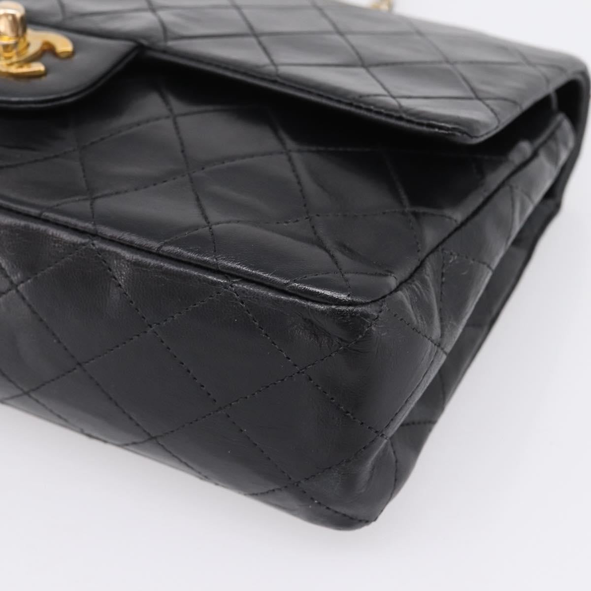 Chanel Timeless - Classic Double Flap Quilted Lambskin Black Leather Handbag (Pre-Owned)