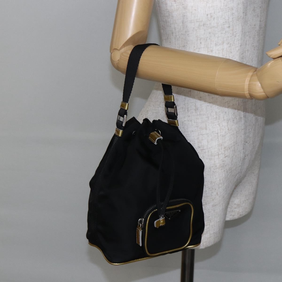 Prada Duet Drawstring Bucket Tessuto Black Nylon Bag (Pre-Owned)