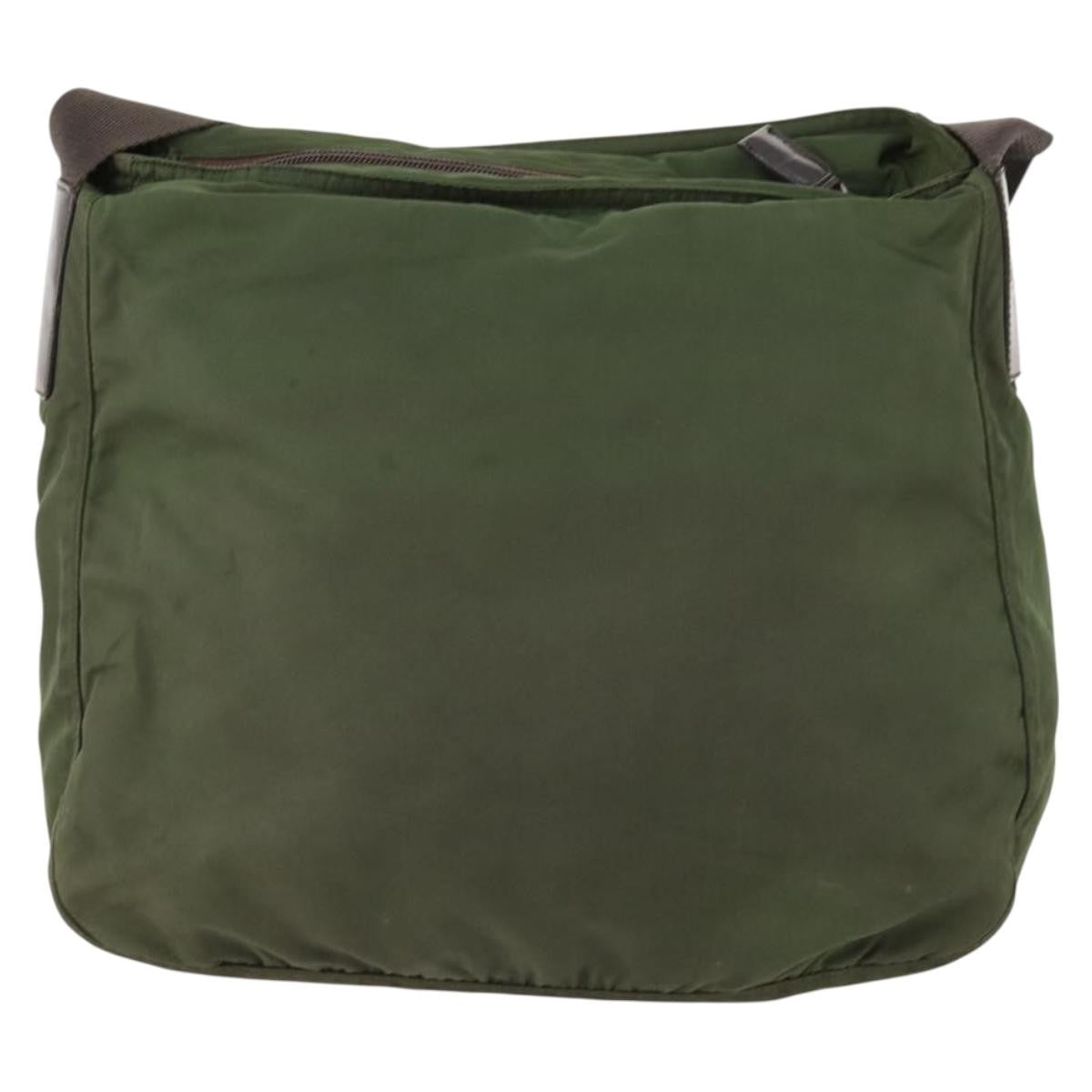 Prada Zip Top Messenger Tessuto Khaki Nylon Shoulder Bag Bag (Pre-Owned)