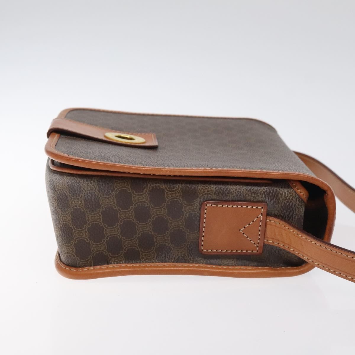 Celine Vintage Macadam Circle Logo Canvas And Leather Brown Canvas Shoulder Bag Bag (Pre-Owned)