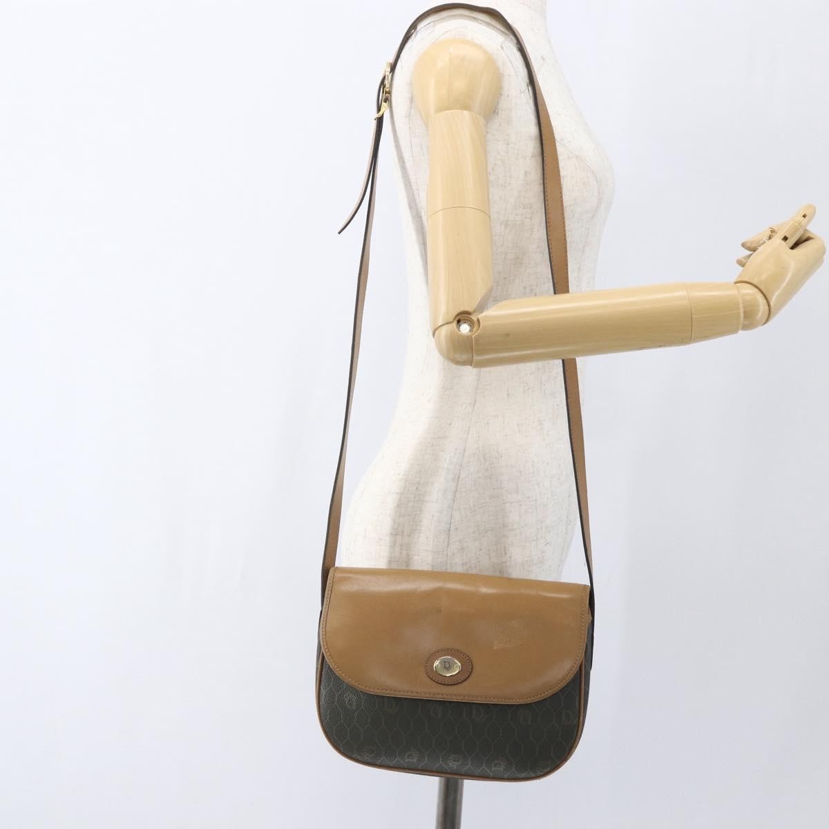 Christian Dior Vintage Honeycomb Flap Canvas And Leather Khaki Canvas Shoulder Bag Bag (Pre-Owned)