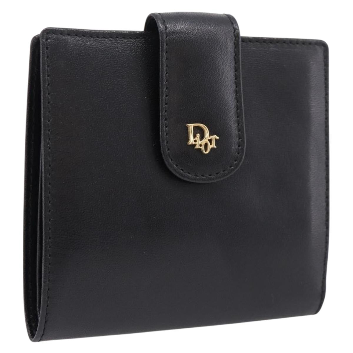 Christian Dior Bifold Card Holder Leather Black Leather Card Holders Accessory (Pre-Owned)