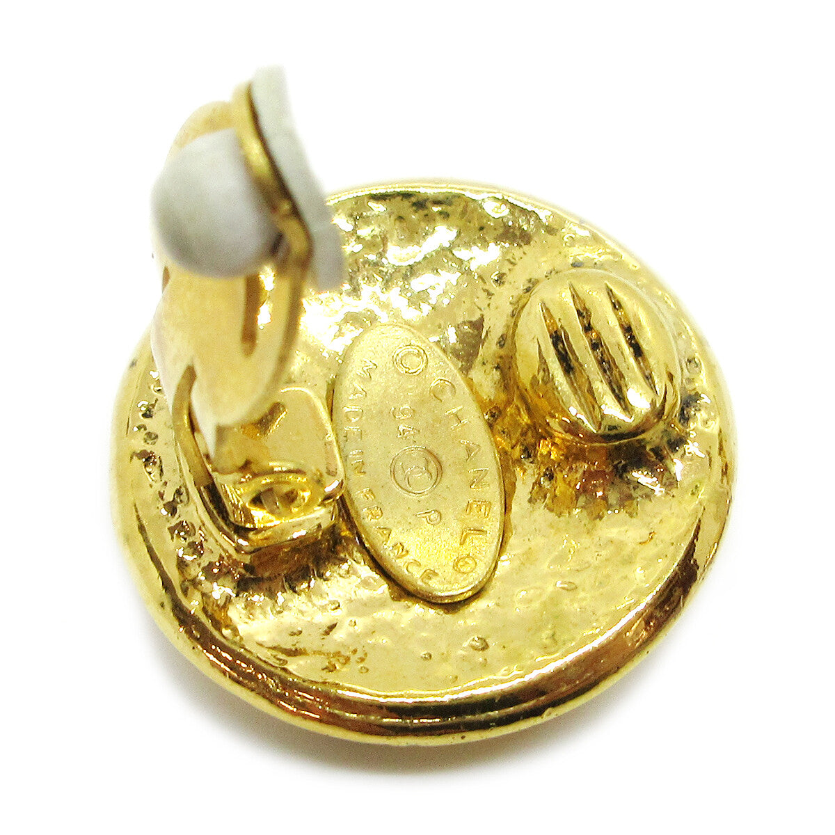 Chanel Vintage Cc Round Clip-On Metal Gold Gold_Plated Earrings Jewelry (Pre-Owned)