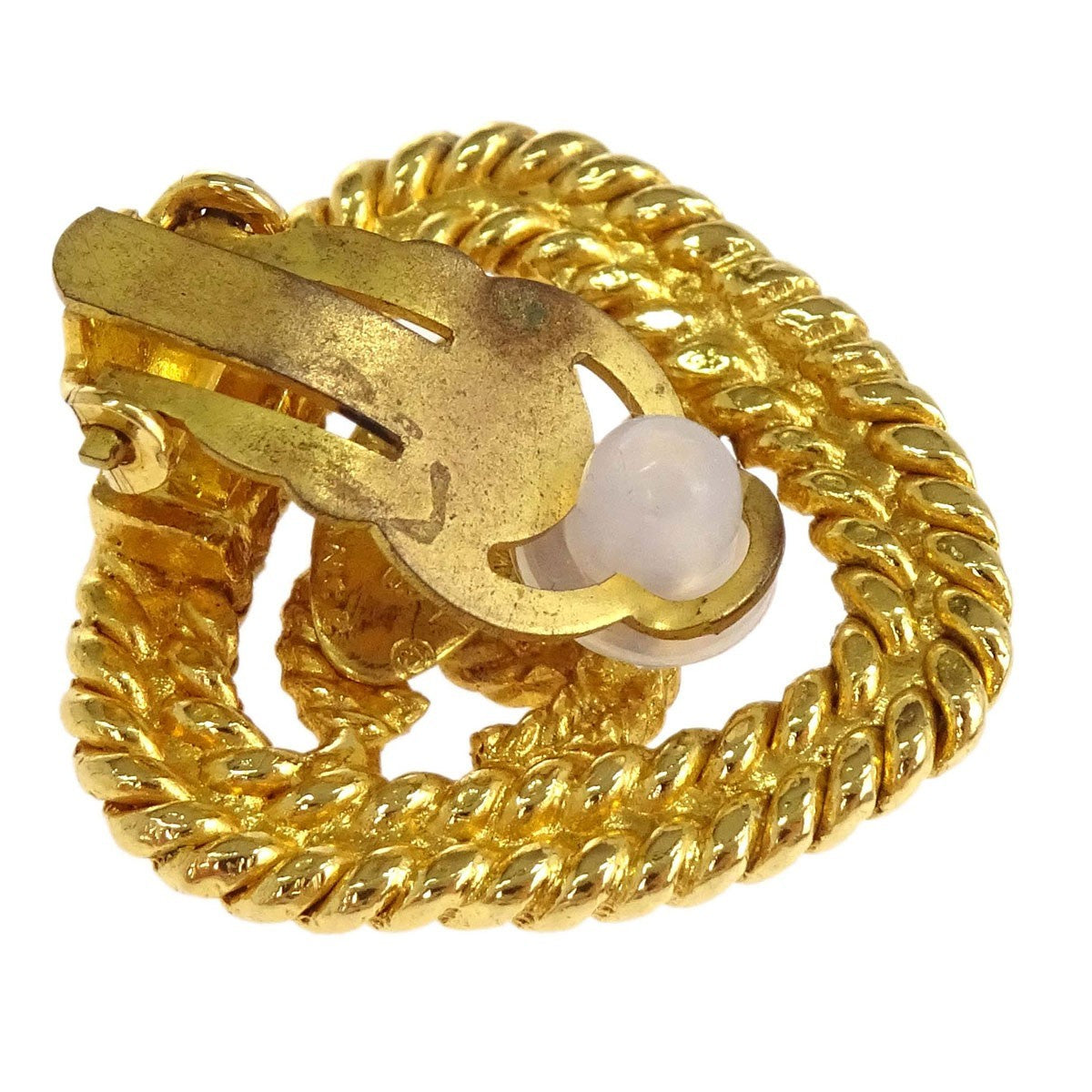 Chanel Cc Clip-On Metal With Enamel Gold Gold_Plated Earrings Jewelry (Pre-Owned)