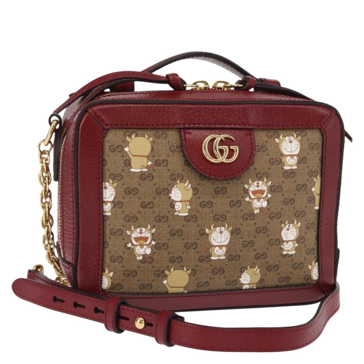 Gucci Doraemon Ophidia Zip Around Camera Printed Mini Gg Coated Canvas Beige Canvas Handbag (Pre-Owned)